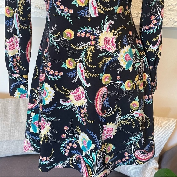 ANN TAYLOR LOFT Multicolor Black Pink Turquoise Long Sleeve Floral Dress Sz 00P - Picture 6 of 10